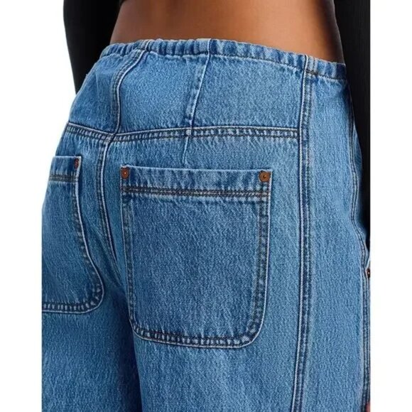 128$ BlankNYC Drawcord Low Rise Barrel Leg Jeans Drawstring Waist Size S Blue - Picture 3 of 7